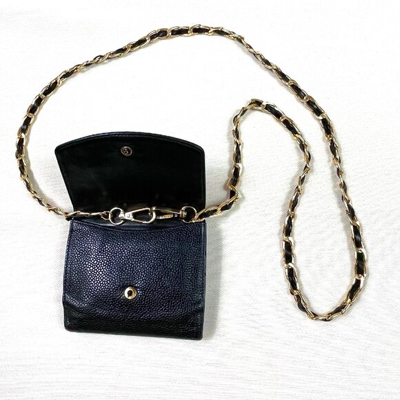 Chanel black caviar leather CC Logo trifold wallet on chain - Picture 10 of 13
